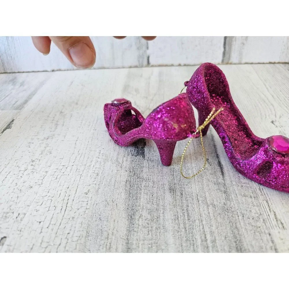 Purple stiletto heel‎ shoe ornament glitter Xmas tree set